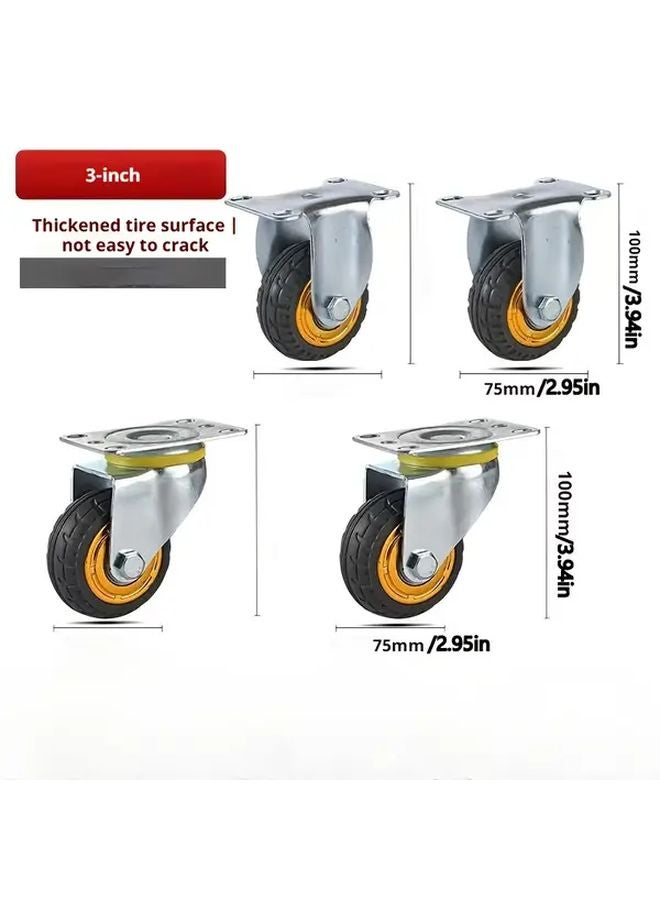 4Pcs 3 Inch Industrial Rubber Wheels Heavy Duty Casters 2 Directional 2 Universal - Image 1
