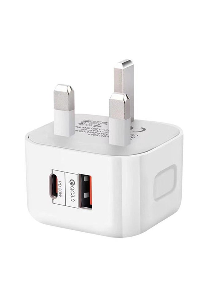 Generic - Dual Port 20W/18W iPhone & Samsung Safe Fast Charging, Compact White - Image 1