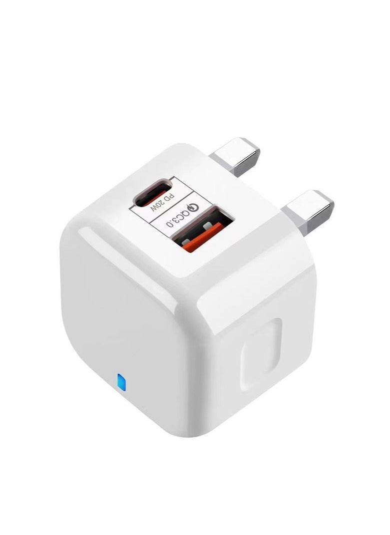 Generic - Dual Port 20W/18W iPhone & Samsung Safe Fast Charging, Compact White - Image 1
