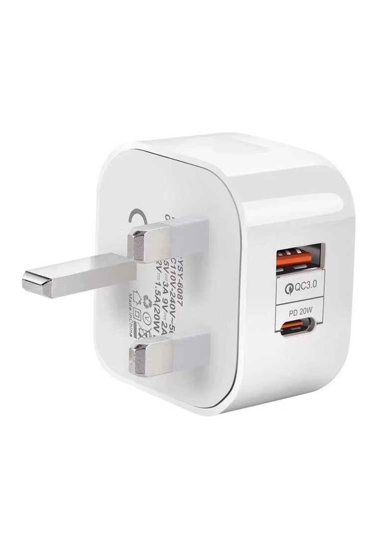 Generic - Dual Port 20W/18W iPhone & Samsung Safe Fast Charging, Compact White - Image 1
