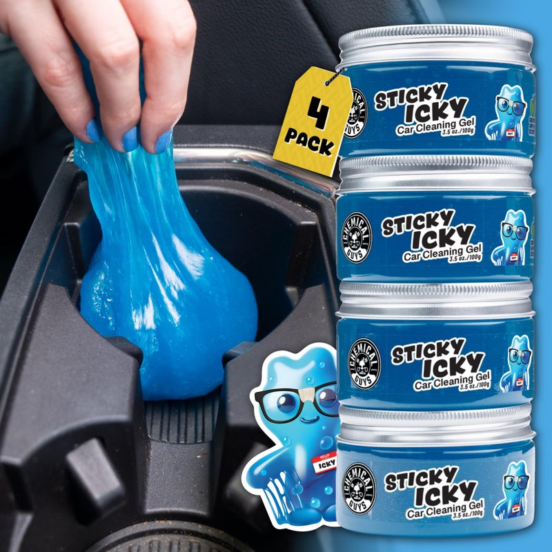 Chemical Guys Sticky Icky Car Cleaning Gel, Green Apple, Interior Car Cleaner, Reusable Automotive Crevice & Interior Dust Cleaner for Air Vents, Consoles, Cup Holders & Keyboards, 4 Pack (100g Each) - Image 1