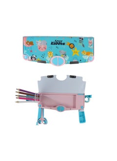 SMILY KIDDOS Smily Kiddos Multi Functional Pop Out Pencil Box for Kids Stationery for Children | 24.5 x 4 x 10cm | - Rainbow Animals - Teal Blue  - Image 1