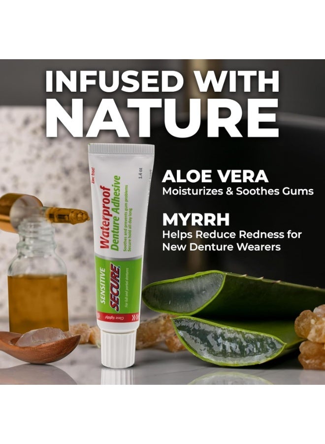 Secure Sensitive Denture Adhesive with Aloe Vera & Myrrh â€“ 12-Hour Max Hold â€“ Patented Waterproof Seal â€“ for All Denture Types â€“ Food Grade Ingredients â€“ 1.4 oz - Image 2