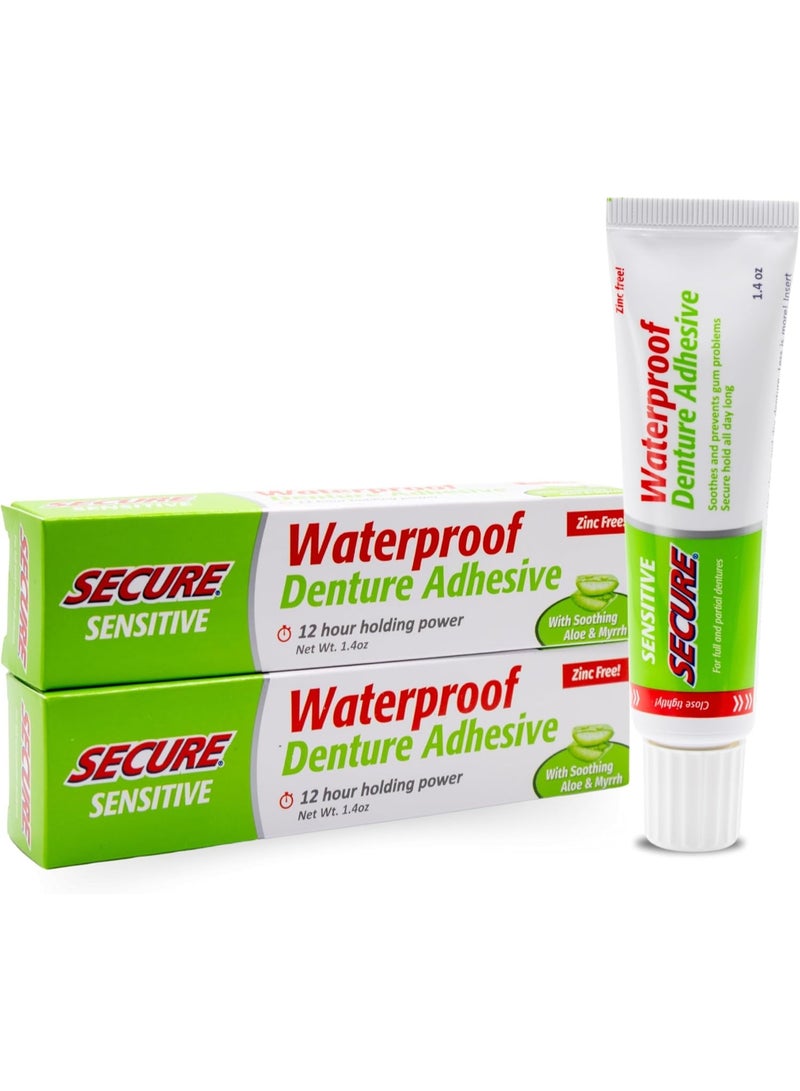 Secure Sensitive Denture Adhesive with Aloe Vera & Myrrh â€“ 12-Hour Max Hold â€“ Patented Waterproof Seal â€“ for All Denture Types â€“ Food Grade Ingredients â€“ 1.4 oz - Image 1