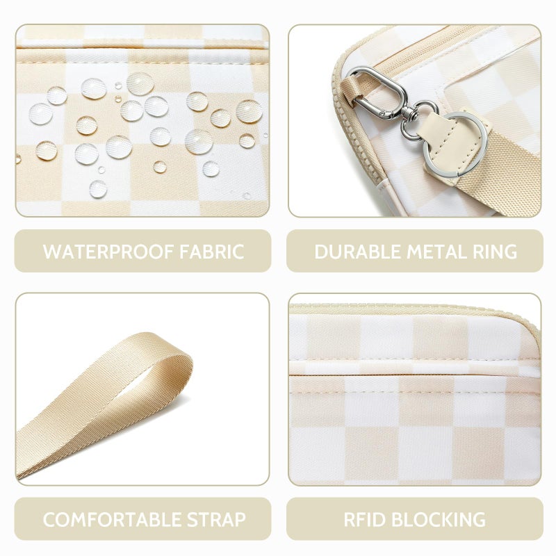 FODOKO Wristlet wallets for women RFID crossbody Wallet with 4 Zippers,Travel Credit Card,Holder Cell Phone Organizer,coin purse (checkered beige) - Image 3