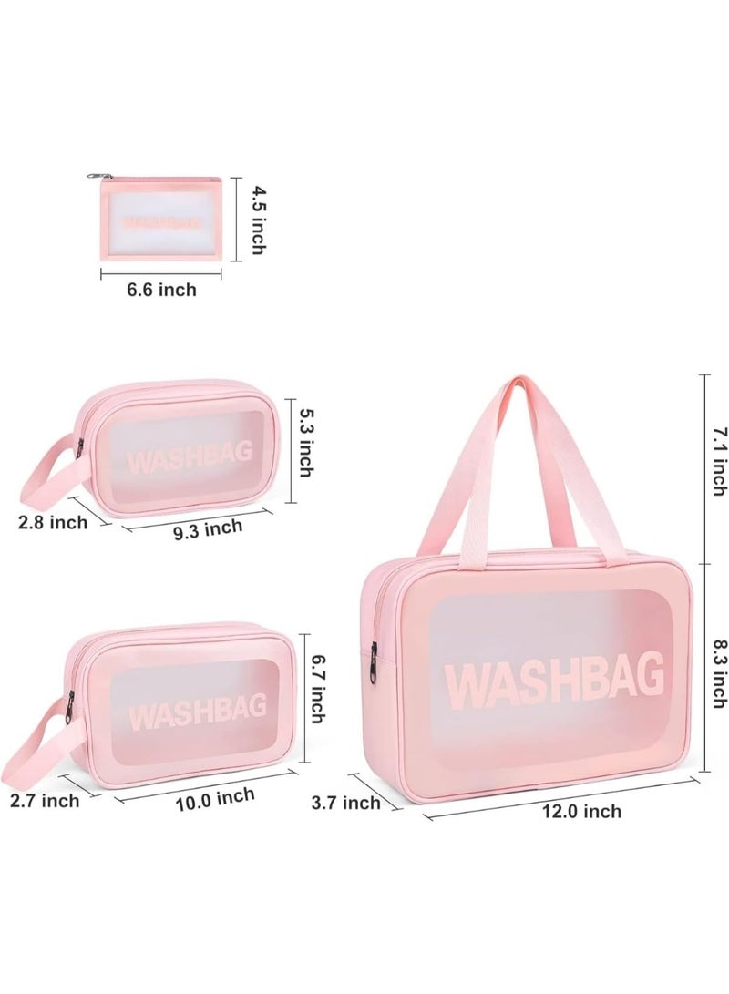 4-in-1 Pink Cosmetic Travel Bag Set with Large Capacity, Transparent Design - Image 5