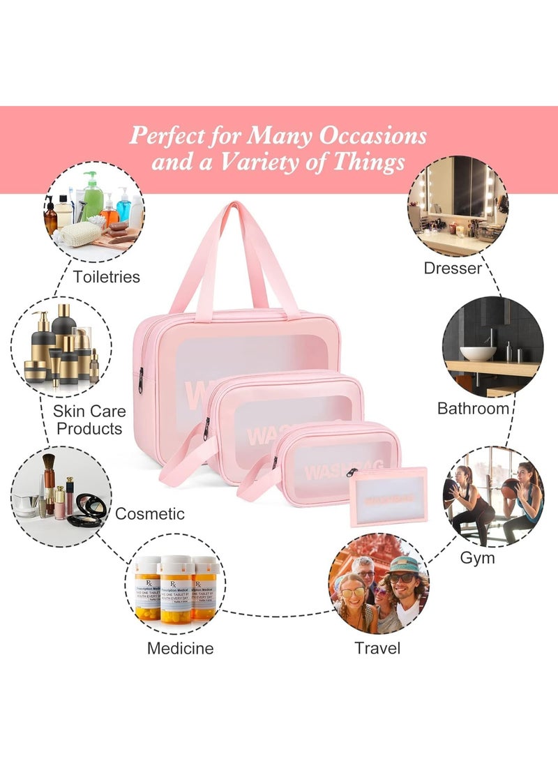 4-in-1 Pink Cosmetic Travel Bag Set with Large Capacity, Transparent Design - Image 3