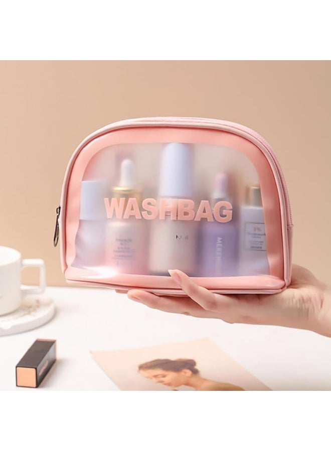4-in-1 Pink Cosmetic Travel Bag Set with Large Capacity, Transparent Design - Image 4