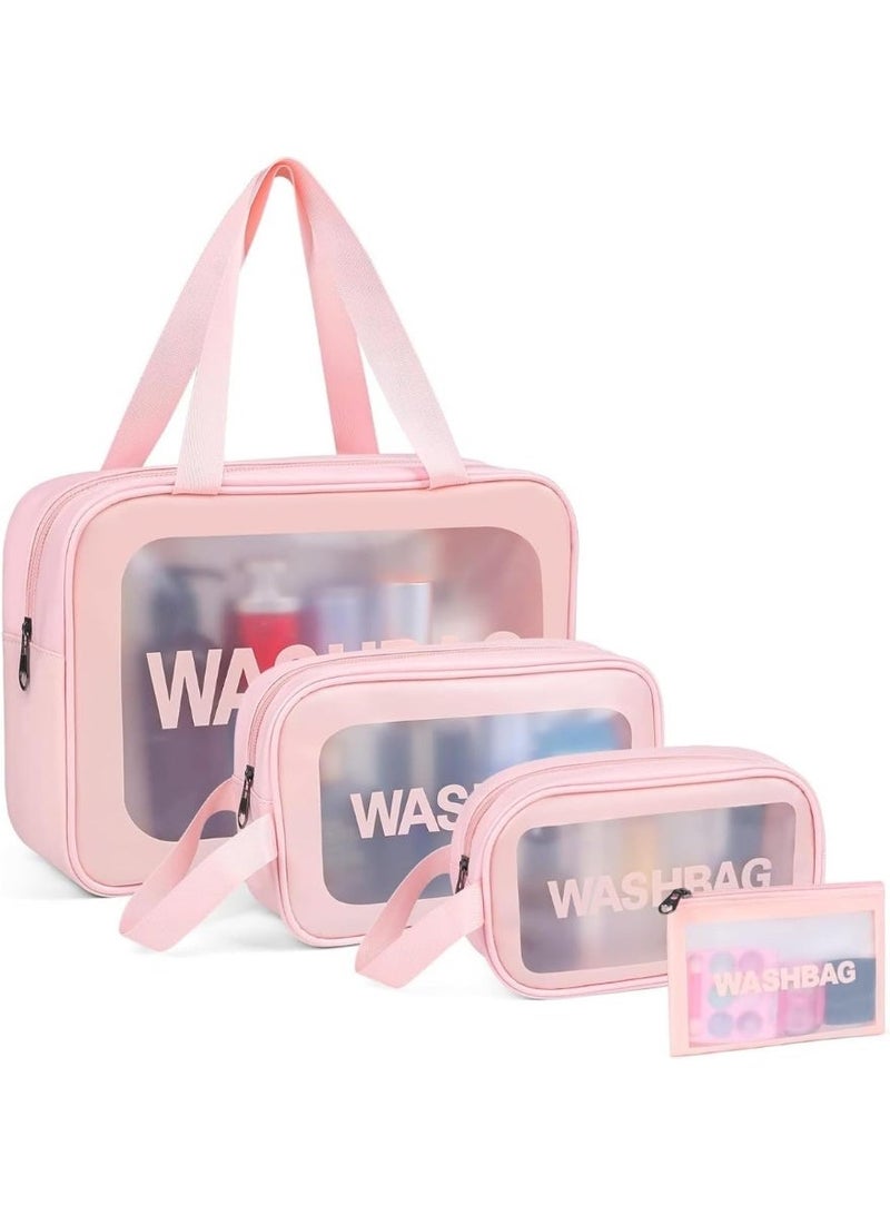 4-in-1 Pink Cosmetic Travel Bag Set with Large Capacity, Transparent Design - Image 1
