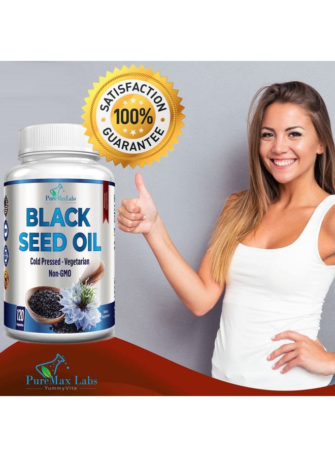 YUMMYVITE Cold Pressed Black Seed Oil 120 Capsules Premium Nigella Sativa Pure Black Cumin Seed Oil With Vitamin E For Hair Skin & Immune Health Nongmo 120 Capsules - Image 4