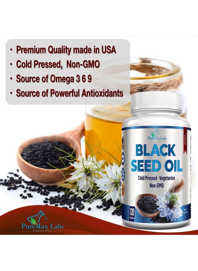 YUMMYVITE Cold Pressed Black Seed Oil 120 Capsules Premium Nigella Sativa Pure Black Cumin Seed Oil With Vitamin E For Hair Skin & Immune Health Nongmo 120 Capsules - Image 3