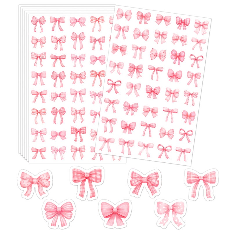 Linaye 24 Sheets Pink Bow Stickers  960 Pcs Coquette Bow Decorative Stickers Bulk Cute Small For Crafts Envelops Scrapbooking Party Favors Supplies For Women Adults Girls - Image 1