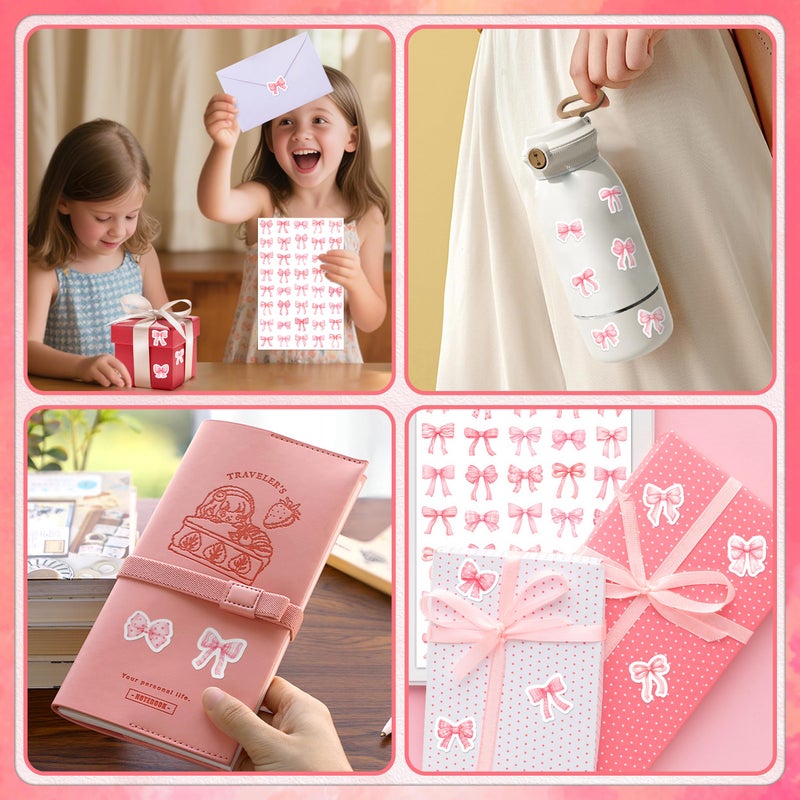 Linaye 24 Sheets Pink Bow Stickers  960 Pcs Coquette Bow Decorative Stickers Bulk Cute Small For Crafts Envelops Scrapbooking Party Favors Supplies For Women Adults Girls - Image 3