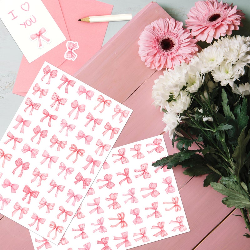 Linaye 24 Sheets Pink Bow Stickers  960 Pcs Coquette Bow Decorative Stickers Bulk Cute Small For Crafts Envelops Scrapbooking Party Favors Supplies For Women Adults Girls - Image 4