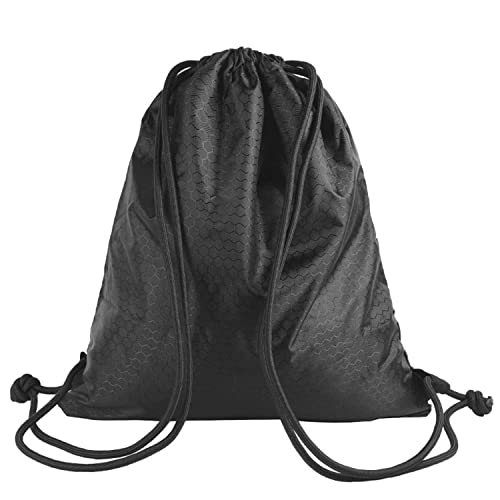 Pimoys Drawstring Backpack Bag, Waterproof Draw String Back Sack with Zip Pocket, Gym Drawstring Bags Swim Bag for Men Women (Black, Upgraded) One Size - Image 2