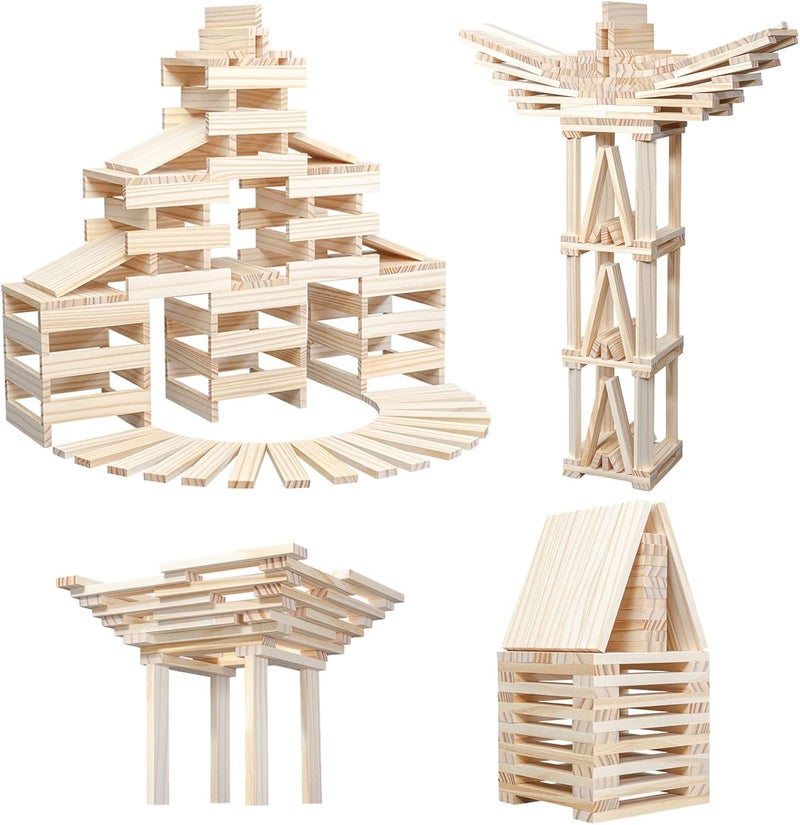 NiToy Wooden Castle Building Blocks 200PCS Set Toy, Montessori Solid Pine Wood Block Playset Kit Create Various Shapes, Educational Building Toys, Stimulating Different Toy - Image 3