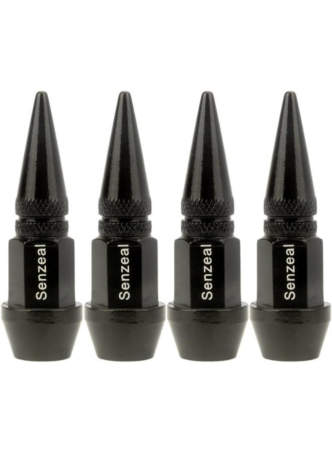 Senzeal 4X Long Impale Spike Style Polished Aluminum Tire Valve Stem Caps Black - Image 1