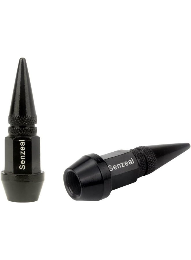 Senzeal 4X Long Impale Spike Style Polished Aluminum Tire Valve Stem Caps Black - Image 2