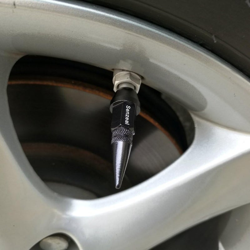 Senzeal 4X Long Impale Spike Style Polished Aluminum Tire Valve Stem Caps Black - Image 4