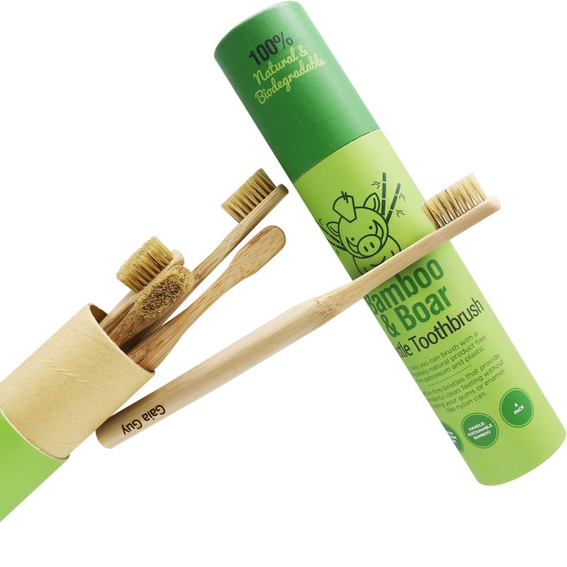 غايا غاي Natural Bristle Bamboo Toothbrush (NO Nylon - Boar Hair ONLY) - Totally Compostable u0026 Biodegradable Boar Bristle and Bamboo Toothbrushes - Zero Waste - 6-Pack - Image 2