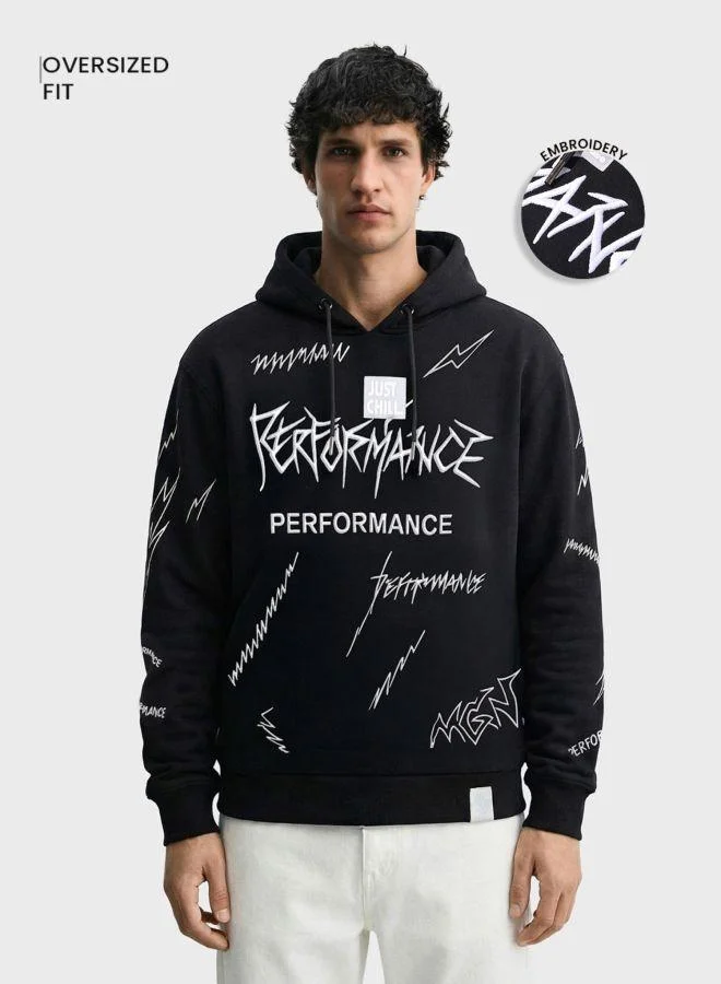 The Indian Garage Co Men Relaxed Fit Graphic Printed Crew Neck Full Sleeves Overhead Hooded Sweatshirt