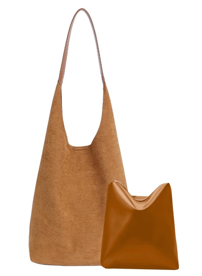 MYHOZEE Suede Tote Bag for Women - Faux Leathe Handbags Set Fashion Handle Bag Large Shoulder Purse Ladies Hobo Bag - Image 1