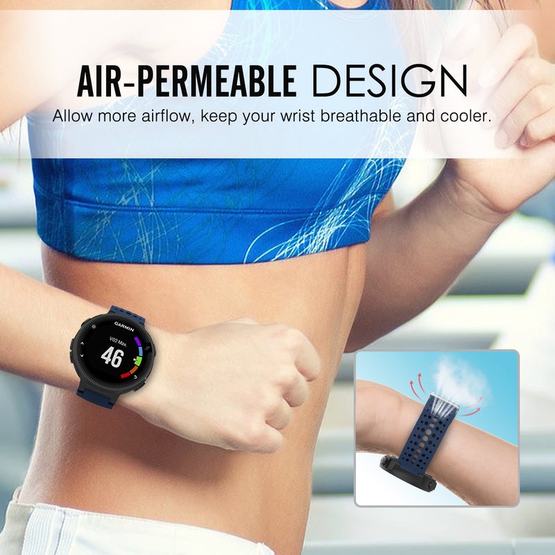 MoKo Watch Band Compatible with Garmin Forerunner 235, Soft Silicone Replacement Watch Band fit Garmin Forerunner 235/235 Lite/220/230/620/630/735XT/Approach S20/S6/S5 - Midnight Blue & Black - Image 3