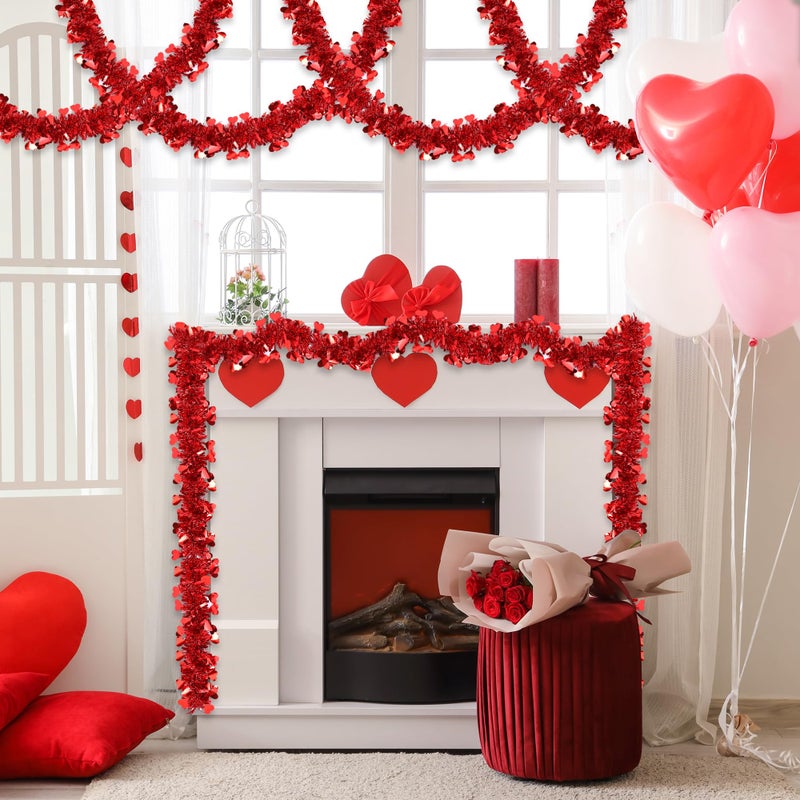 HALOGATE 50FT Valentine's Day Decorations, Red Valentines Heart Tinsel Garland Shiny Metallic Valentines Garland for Home Tree Mantel Fireplace Stairs Outdoor Indoor Wedding Galentine's Day Decorations - Image 5
