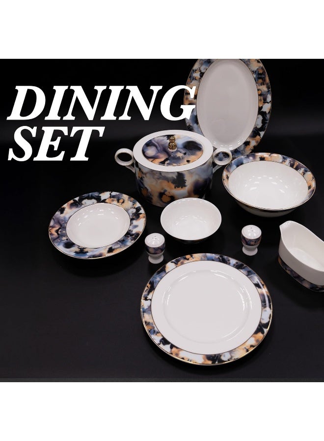 BS طقم أطباق بورتشيلين الدائري من B&S | 97 قطعة من أدوات المائدة الخزفية الفاخرة | طقم أطباق بتصميم زهور | طقم شاي وقهوة بورتشيلين عتيق | أطباق وأوعية آمنة للاستخدام في الميكروويف وغسالة الصحون - Image 3