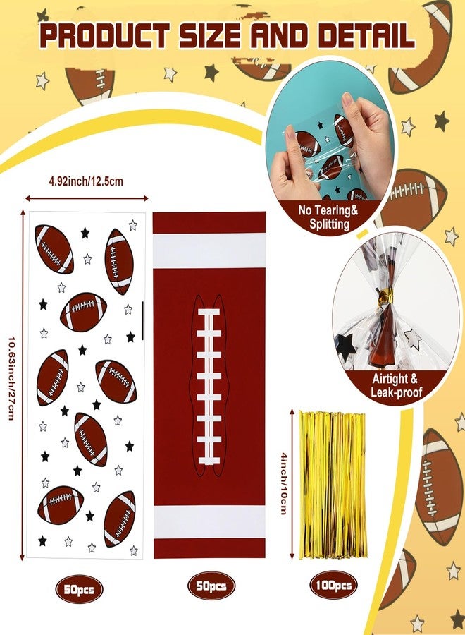 ForraFun 100 Pcs Football Party Goodie Bags Football Plastic Treat Candy Cellophane Bags with 100 Pieces Gold Twist Ties for Birthday Sports Team Party Favors - Image 2