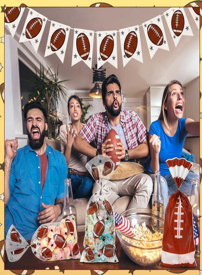 ForraFun 100 Pcs Football Party Goodie Bags Football Plastic Treat Candy Cellophane Bags with 100 Pieces Gold Twist Ties for Birthday Sports Team Party Favors - Image 3