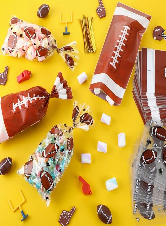 ForraFun 100 Pcs Football Party Goodie Bags Football Plastic Treat Candy Cellophane Bags with 100 Pieces Gold Twist Ties for Birthday Sports Team Party Favors - Image 4