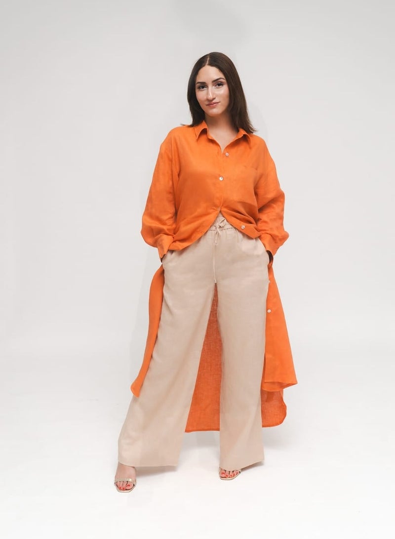Etta Clara, Tangerine Italian Linen Midcalf Dress - Image 2