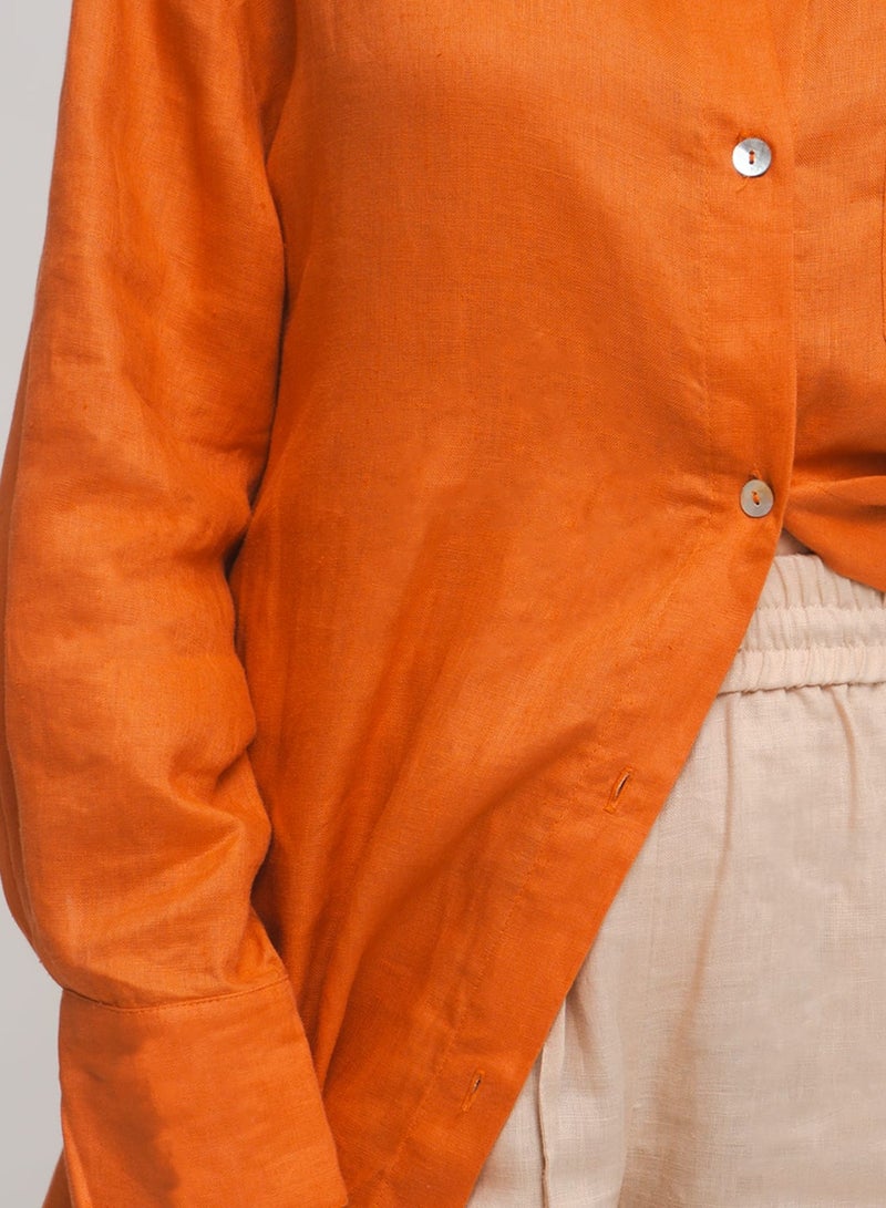 Etta Clara, Tangerine Italian Linen Midcalf Dress - Image 3