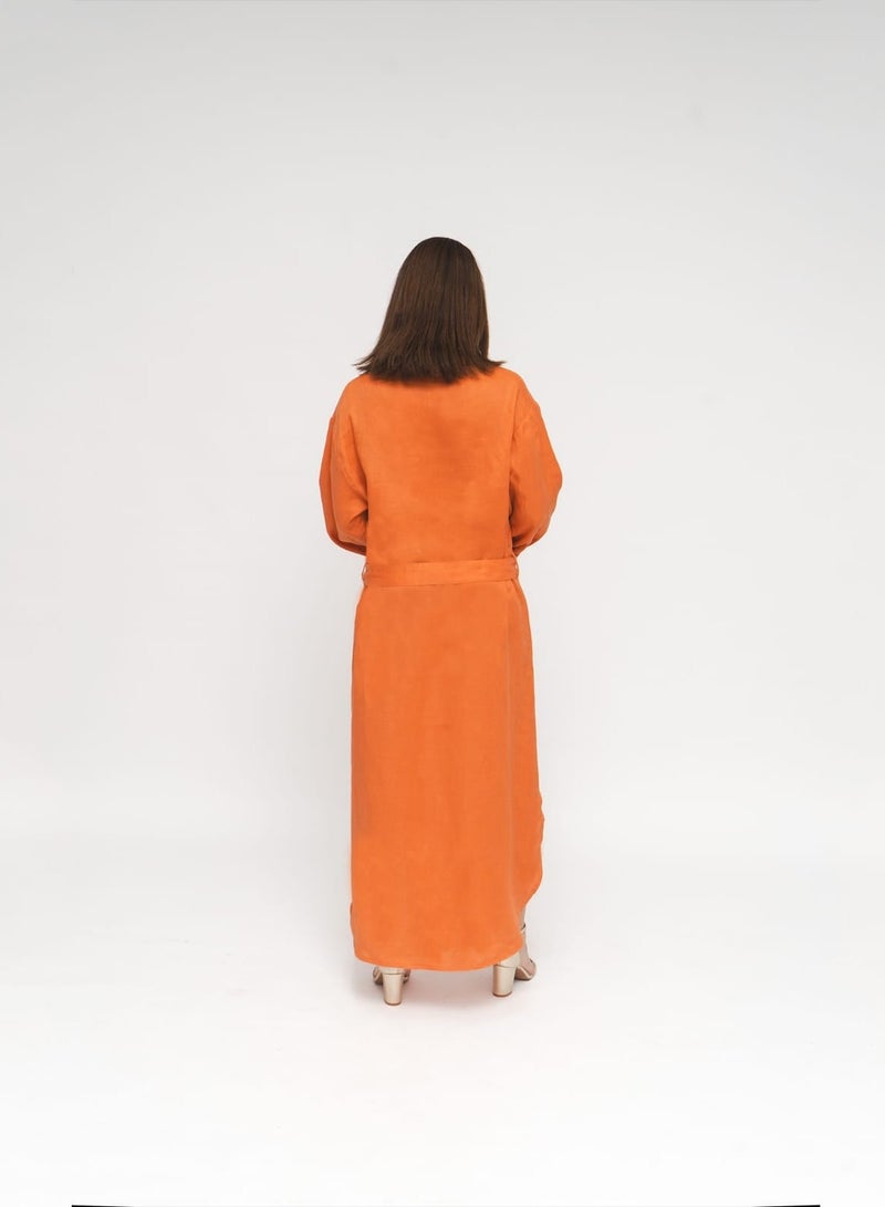 Etta Clara, Tangerine Italian Linen Midcalf Dress - Image 5