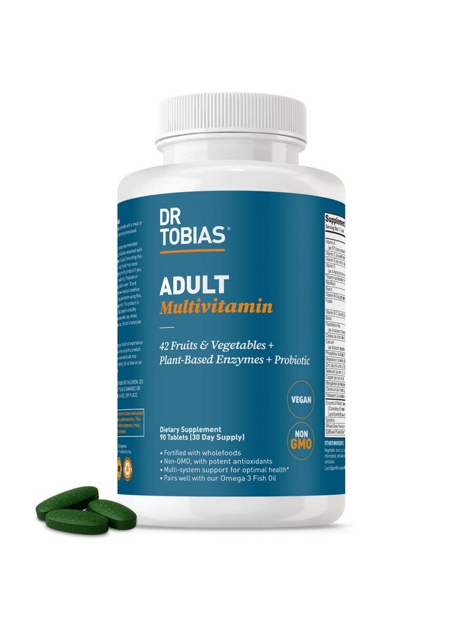 Dr. Tobias Adult Multivitamin for Women & Men, Immune Supporting Vitamins from 42 Fruits, Vegetables, Plus Probiotics, Vegan Multivitamins for Men & Women, Non-GMO, 90 Tablets, 30 Servings - Image 1