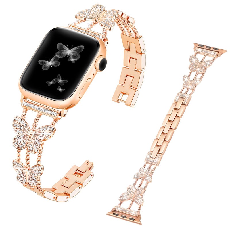 Butterfly Sparkle Diamond Metal Band Compatible with Apple Watch Series 10/9/8/7/6/5/4/3/2/1/SE/Ultra – Women’s Jewelry Strap - Image 2