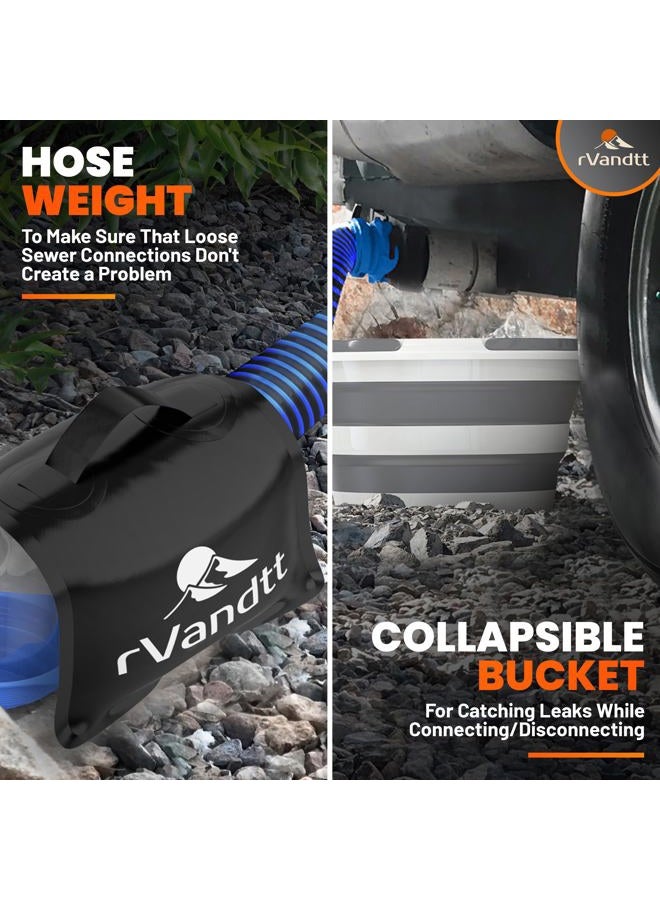 Rvandtt RV Sewer Accessories Kit - 15ft Sewer Hose w/4in1 Adapter, Stand, Collapsible Bucket, Nitrile Gloves, Hand Cleaner, Wrenches, Kneeling Pad, Hose Weight, and Custom Bag - Image 5