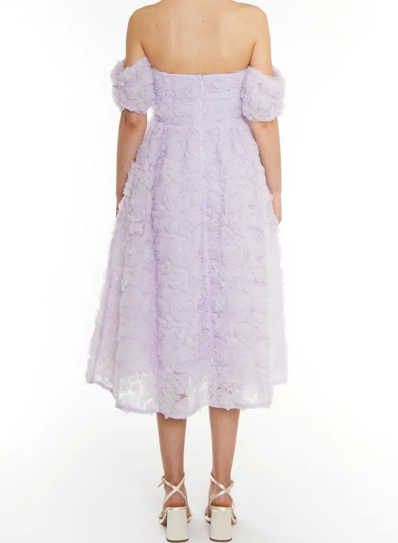 ترو ديكادينس Amelia Lilac 3d Applique Bardot Bust Cup Midi Dress