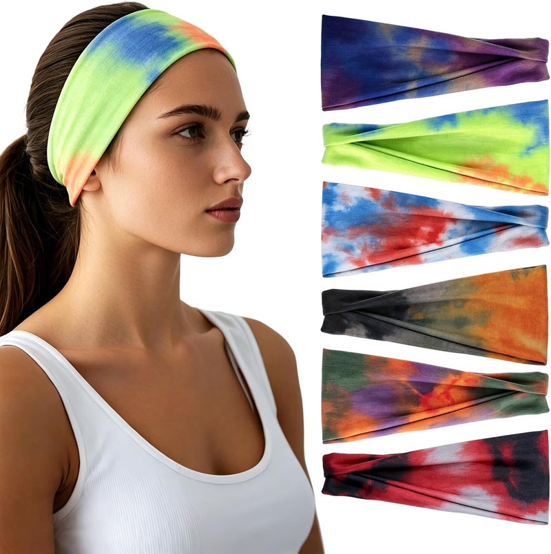 HSEM Intra-city fast distribution Headbands for Women - 6 Pack Wide Elastic Hair Bands | Stretchy Sweatbands Hair Bands | Soft Sports Thin Head Bands | Non-Slip Accessories Bands for Fashion, Washing Face, Workouts, Yoga, Daily Use Integrated local logistics - Image 1