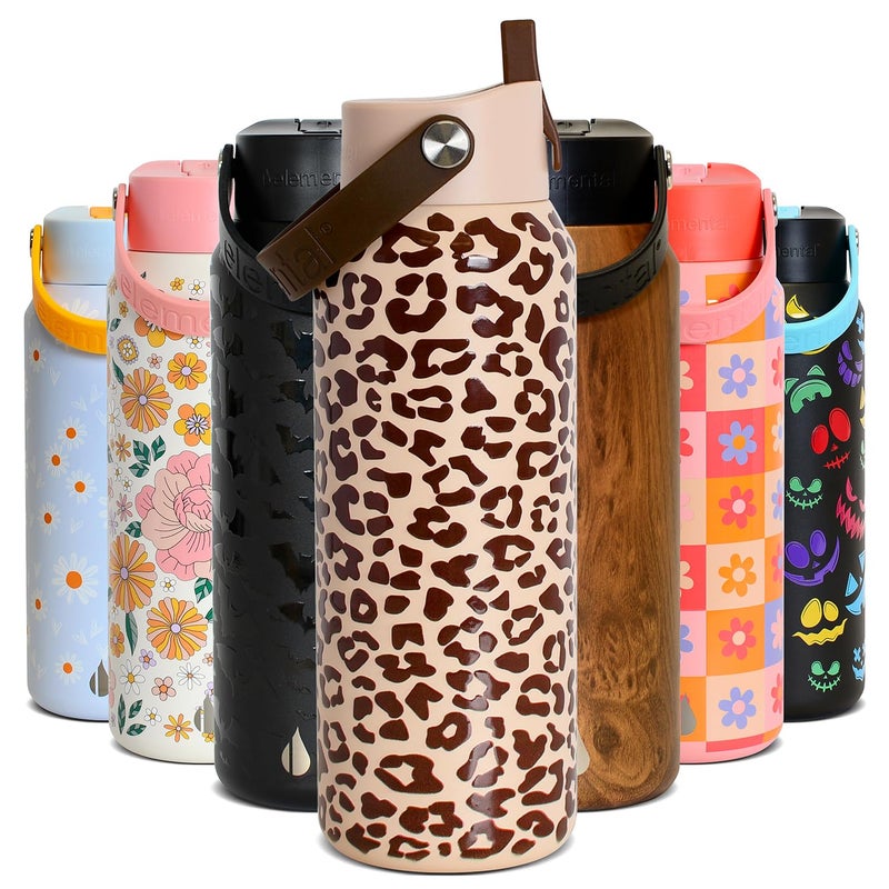 Elemental 40oz Insulated Water Bottle with Straw 100 LeakProof Stainless Steel Core Water Bottles for Travel Sports and Gym Double Wall Insulation BPA Free Beige Leopard - Image 2