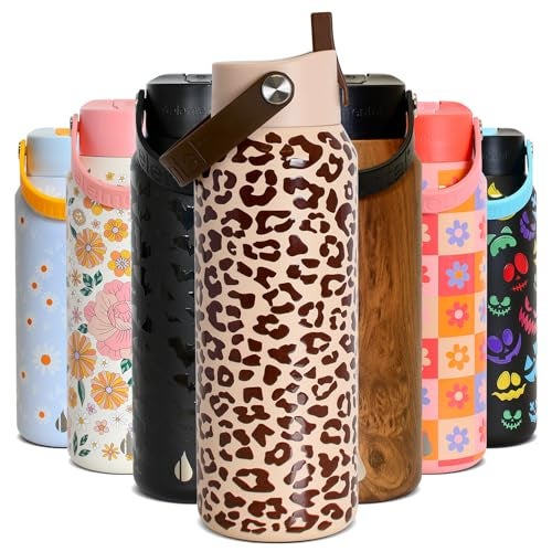 Elemental 40oz Insulated Water Bottle with Straw 100 LeakProof Stainless Steel Core Water Bottles for Travel Sports and Gym Double Wall Insulation BPA Free Beige Leopard - Image 1