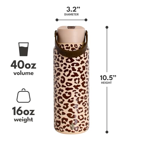 Elemental 40oz Insulated Water Bottle with Straw 100 LeakProof Stainless Steel Core Water Bottles for Travel Sports and Gym Double Wall Insulation BPA Free Beige Leopard - Image 3