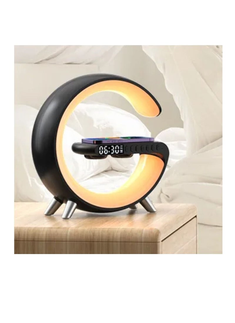 DIGI CORE - Wireless Charger Atmosphere Lamp Bluetooth Speaker Music Clock Alarm Key And APP Control Table Lamp Black - Image 1