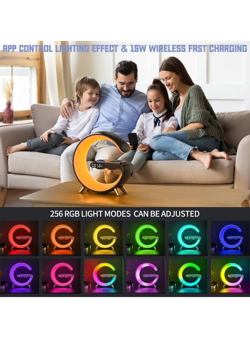 DIGI CORE - Wireless Charger Atmosphere Lamp Bluetooth Speaker Music Clock Alarm Key And APP Control Table Lamp Black - Image 1