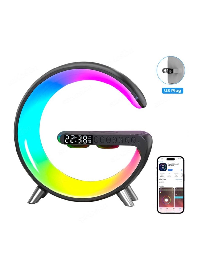 DIGI CORE - Wireless Charger Atmosphere Lamp Bluetooth Speaker Music Clock Alarm Key And APP Control Table Lamp Black - Image 1