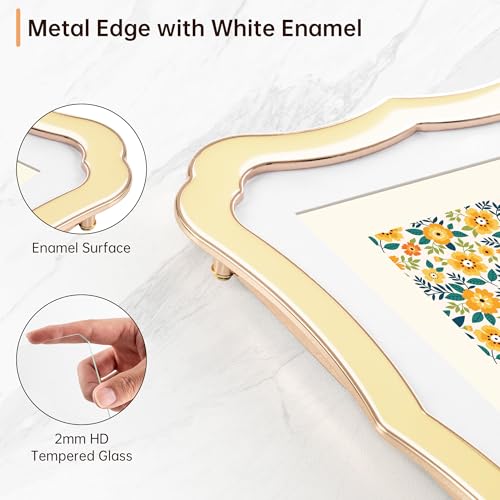 RICHFOCUS 4x6 Enamel Picture Frame with HD-Tempered Glass, Display 3x5 Photo with Mat, Ornate Photo Frame with Gold Metal Edge & Velvet Back for Tabletop & Wall Mount Vertically or Horizontally Display, Yellow - Image 4