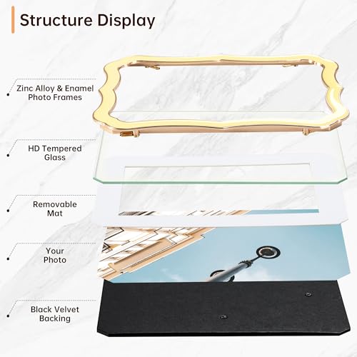 RICHFOCUS 4x6 Enamel Picture Frame with HD-Tempered Glass, Display 3x5 Photo with Mat, Ornate Photo Frame with Gold Metal Edge & Velvet Back for Tabletop & Wall Mount Vertically or Horizontally Display, Yellow - Image 5