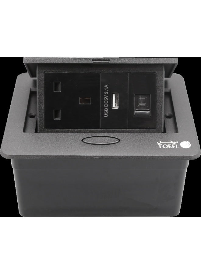 TOEFL Triple USB ground socket with computer socket, Tofl stone black color - Image 2