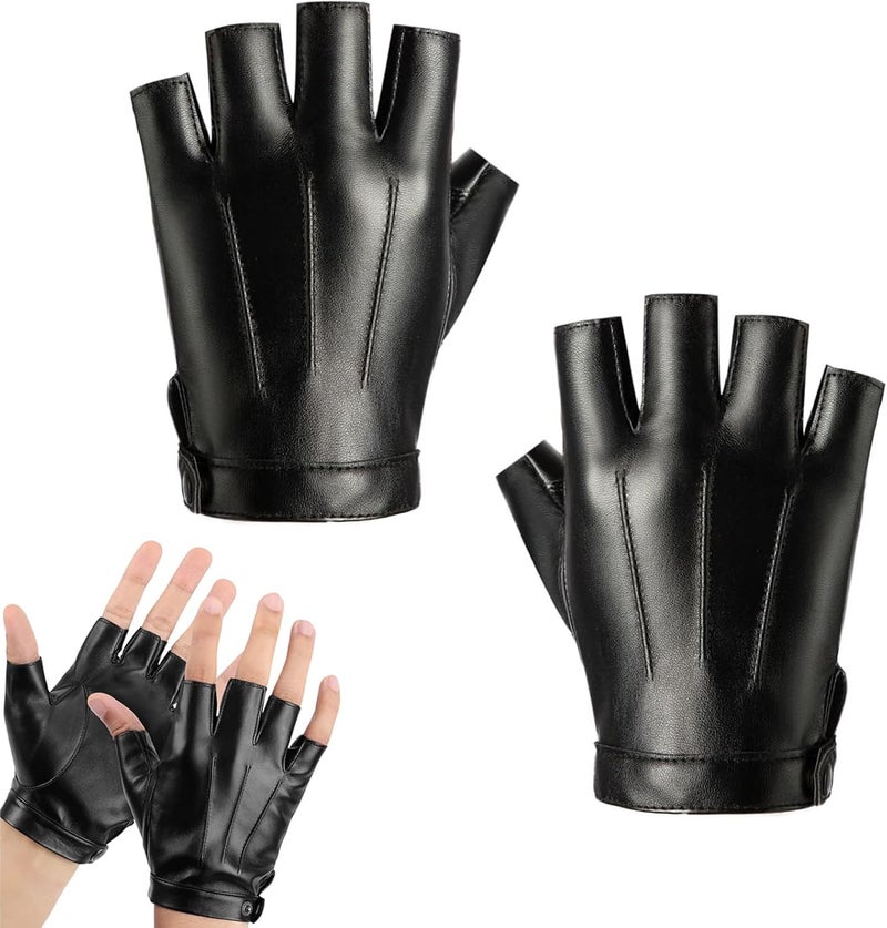 PSFXBM PU Faux Leather Half Finger Gloves for Men and Women - Fingerless Driving and Cycling Gloves - Image 1